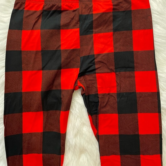 NEW FALL TRENDY RED BLACK PLAID FLANNEL THICK LEGGINGS - Picture 9 of 14